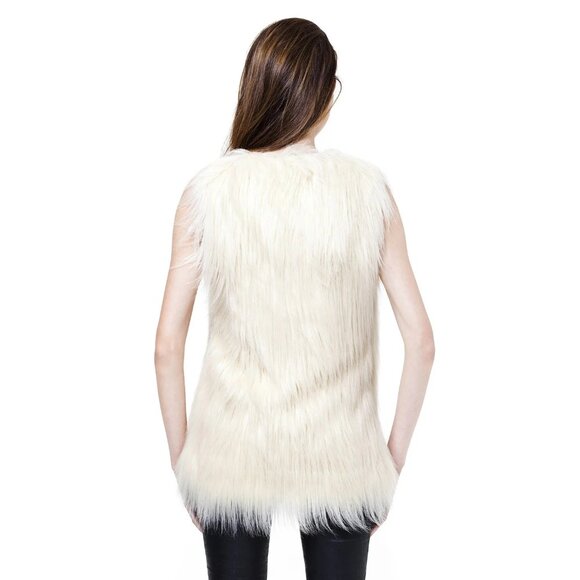 NWOT Unreal Fur cream faux fur sleeveless vest, L - Picture 6 of 9